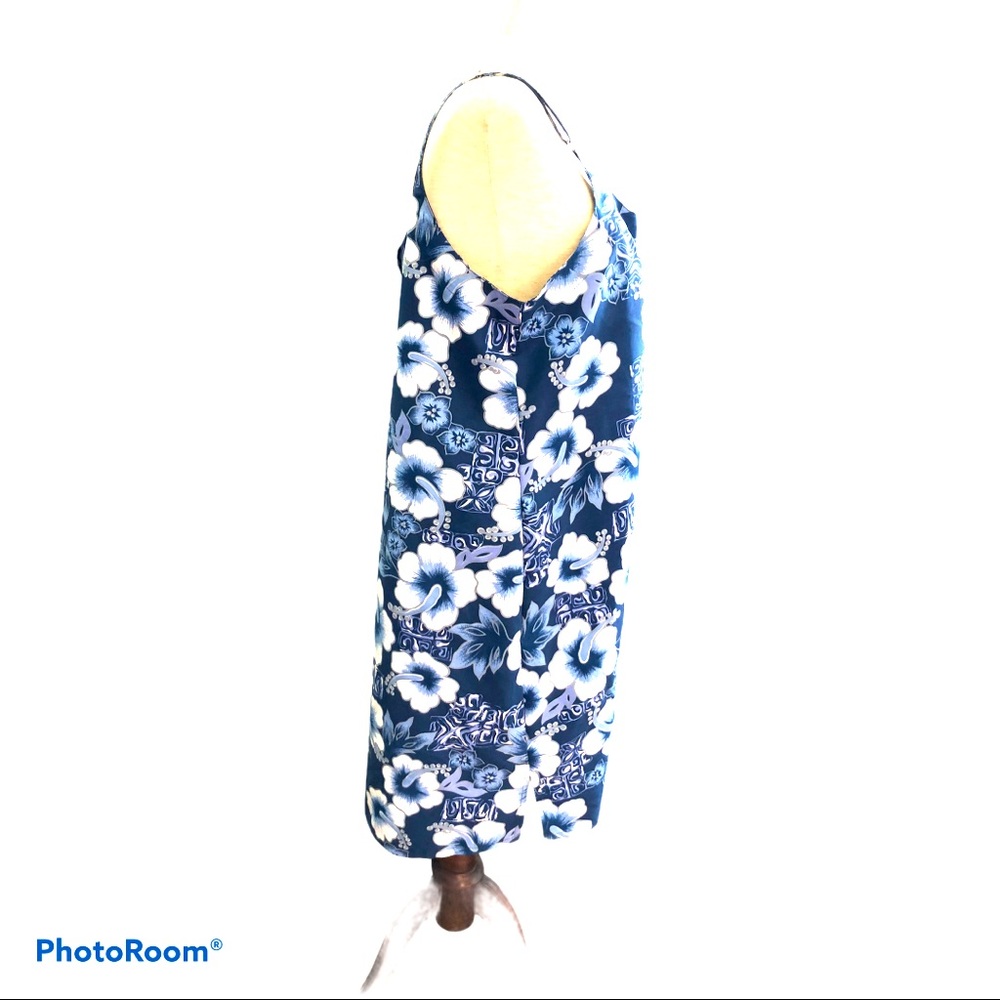 Vintage‎ Hawaiian Hibiscus Slip Dress Blue White Tropical Sundress Resort Wear L - Picture 3 of 12